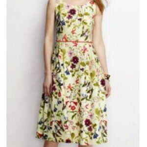 Lands End Petite Cream fit & flare Botanical Floral Dress Sleeveless Pockets 16W